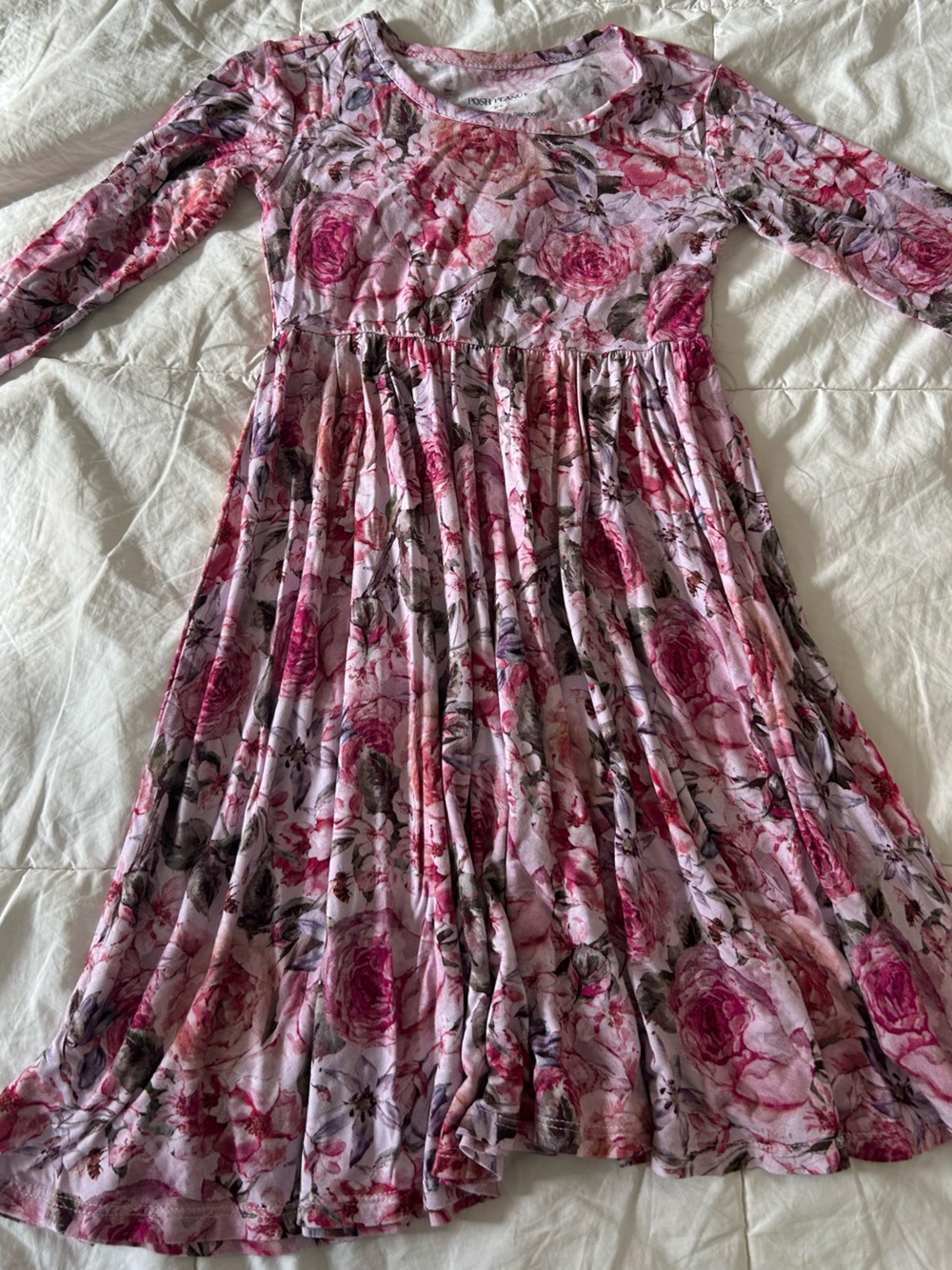 Posh Peanut Pink Floral Long-Sleeve Twirl Dress